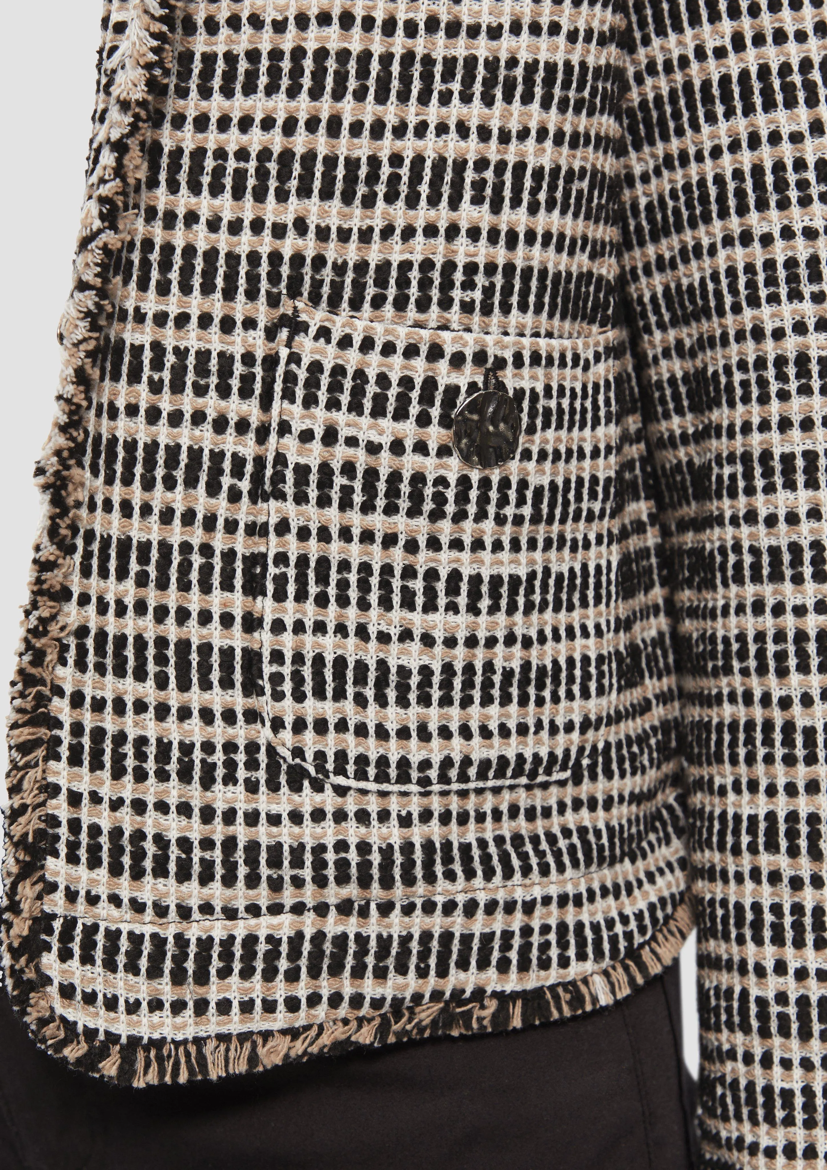 Short jacket in a bouclé look with a frayed edge