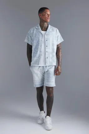 Short Sleeve Boxy Bandana Shirt & Short Set | boohooMAN UK