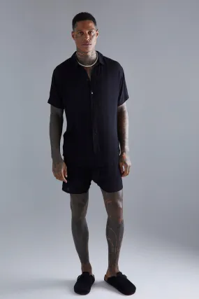 Short Sleeve Cheese Cloth Shirt And Short Set | boohooMAN UK