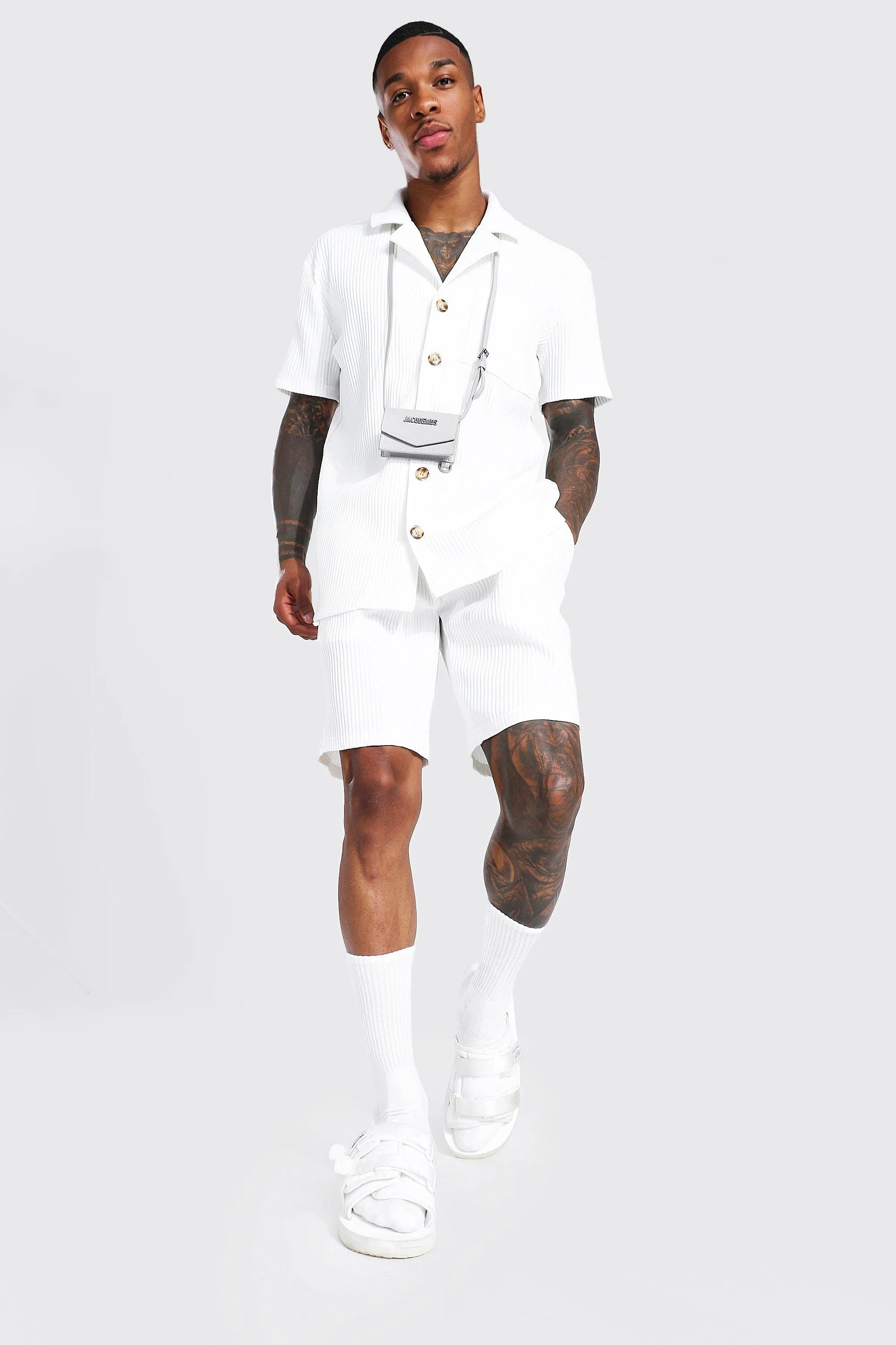 Short Sleeve Pleated Shirt And Short | boohooMAN UK