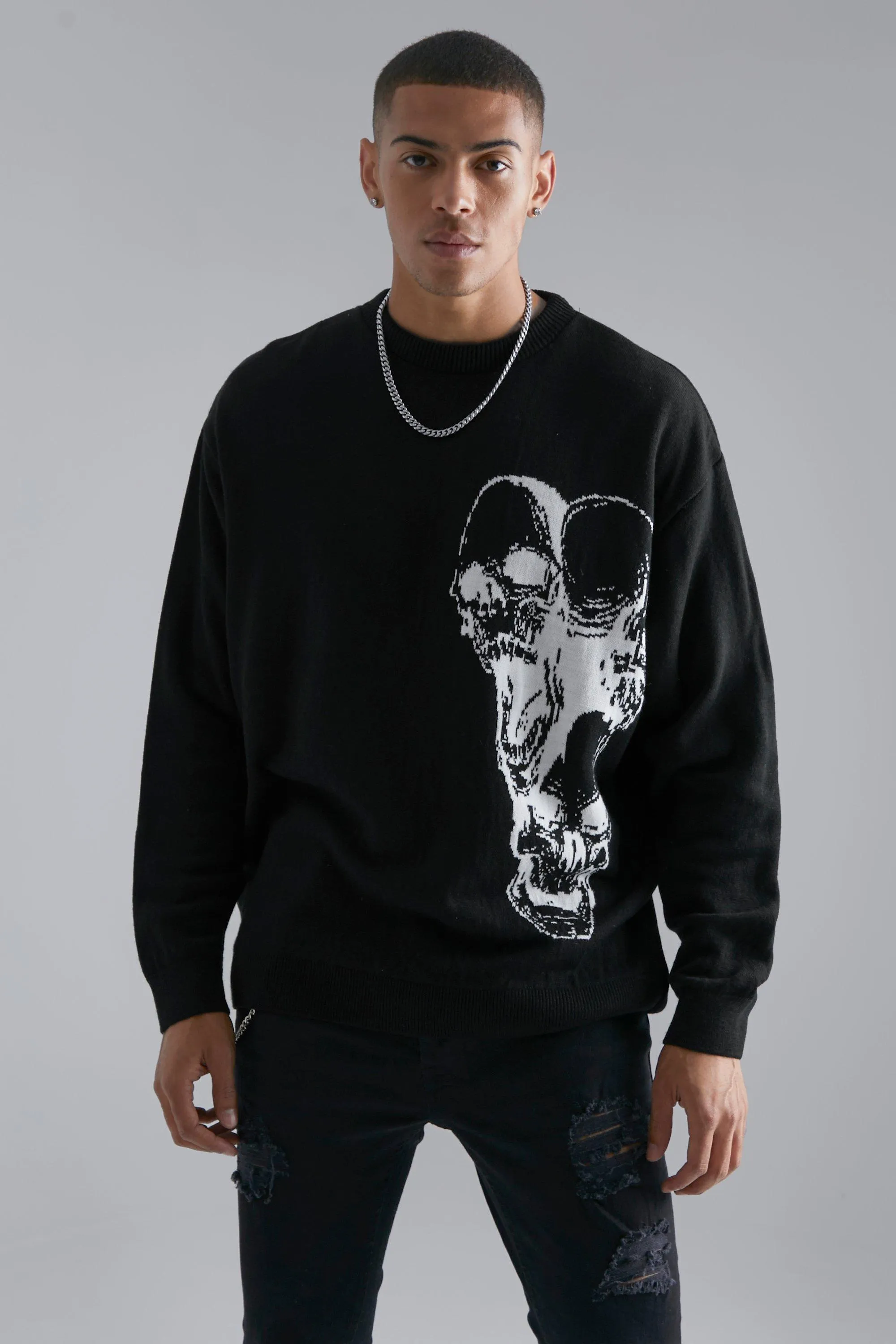 Side Multi Skull Oversized Jumper