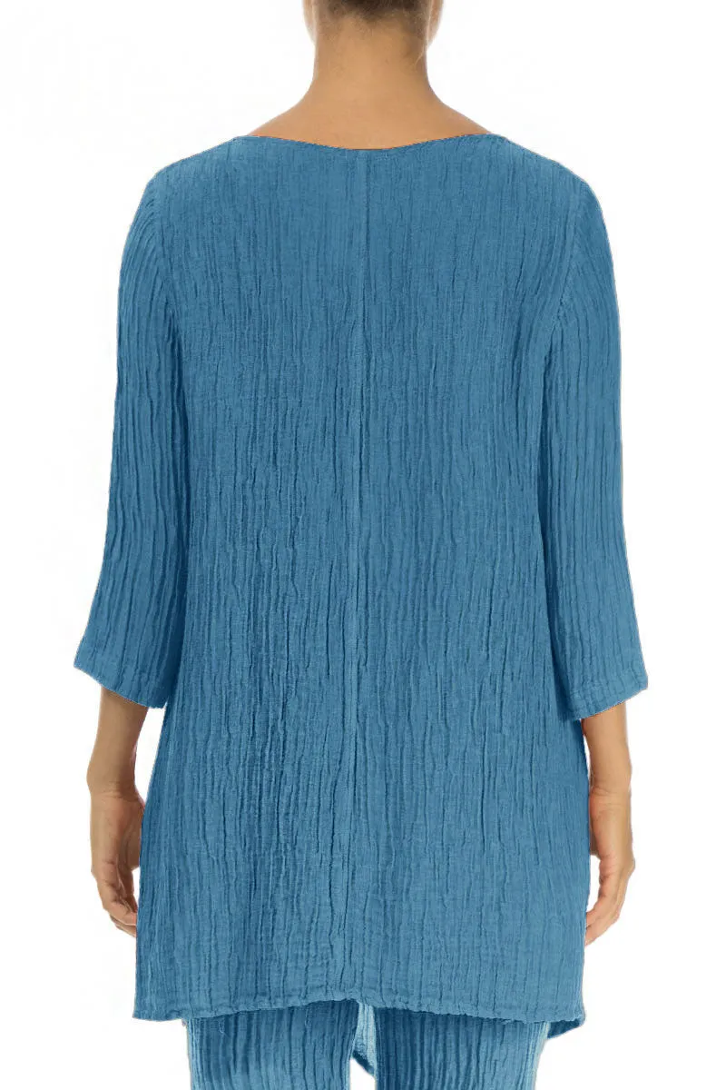Side Pocket Crinkled Denim Silk Tunic