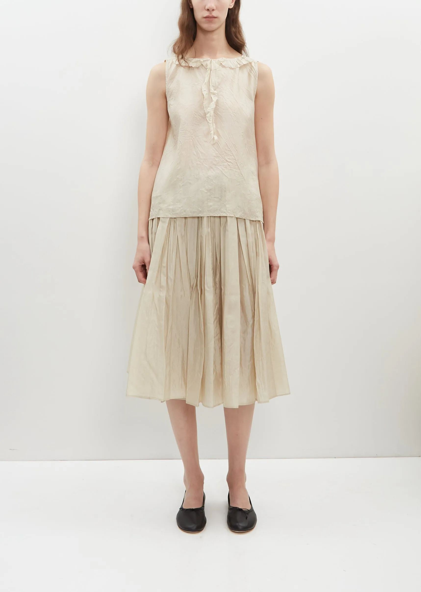 Silk Organza Sleeveless Ruffle Top