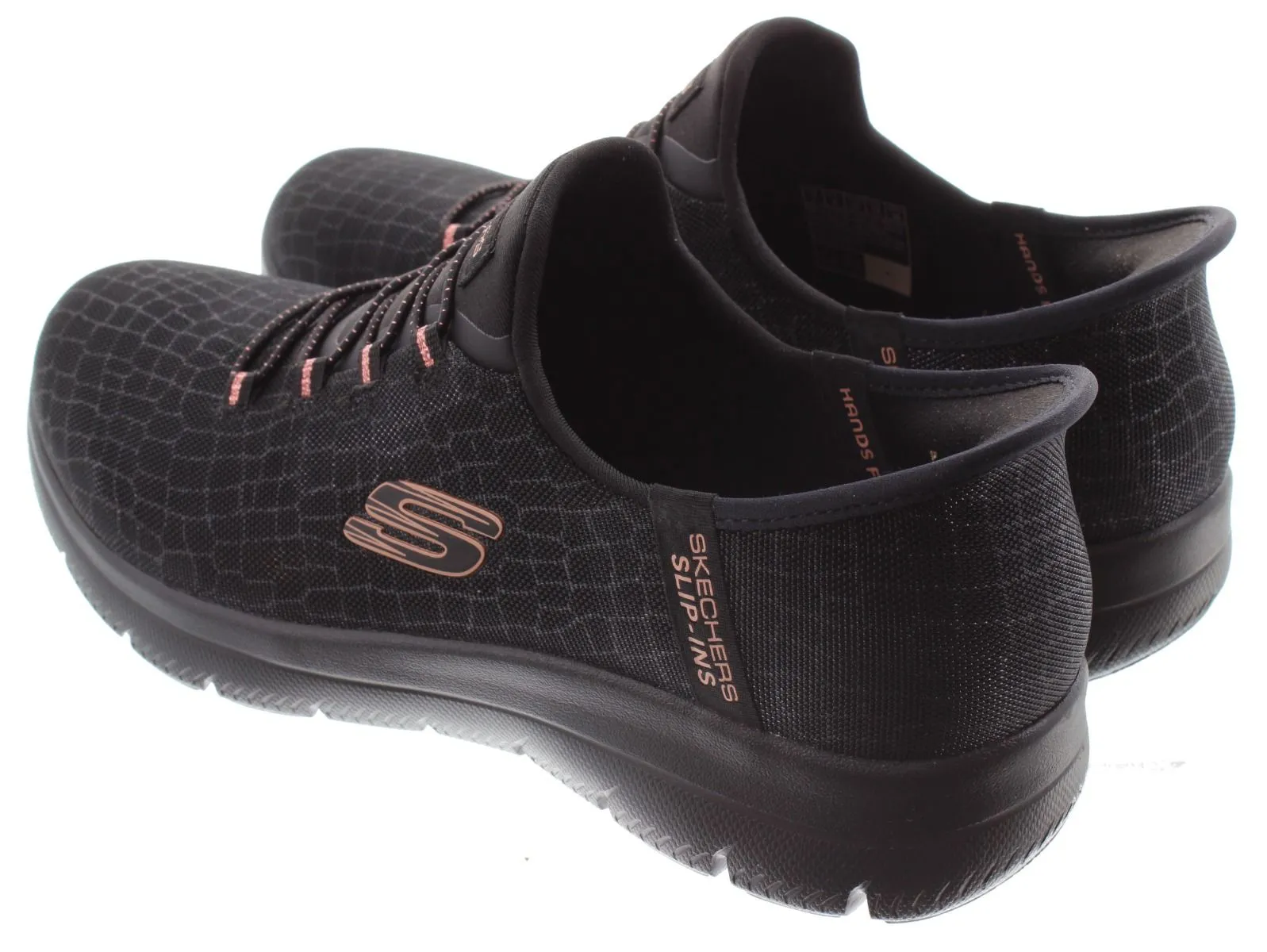 SKECHERS Ladies 150128 Summits Slip Ins Trainers In Black/ Rose Gold