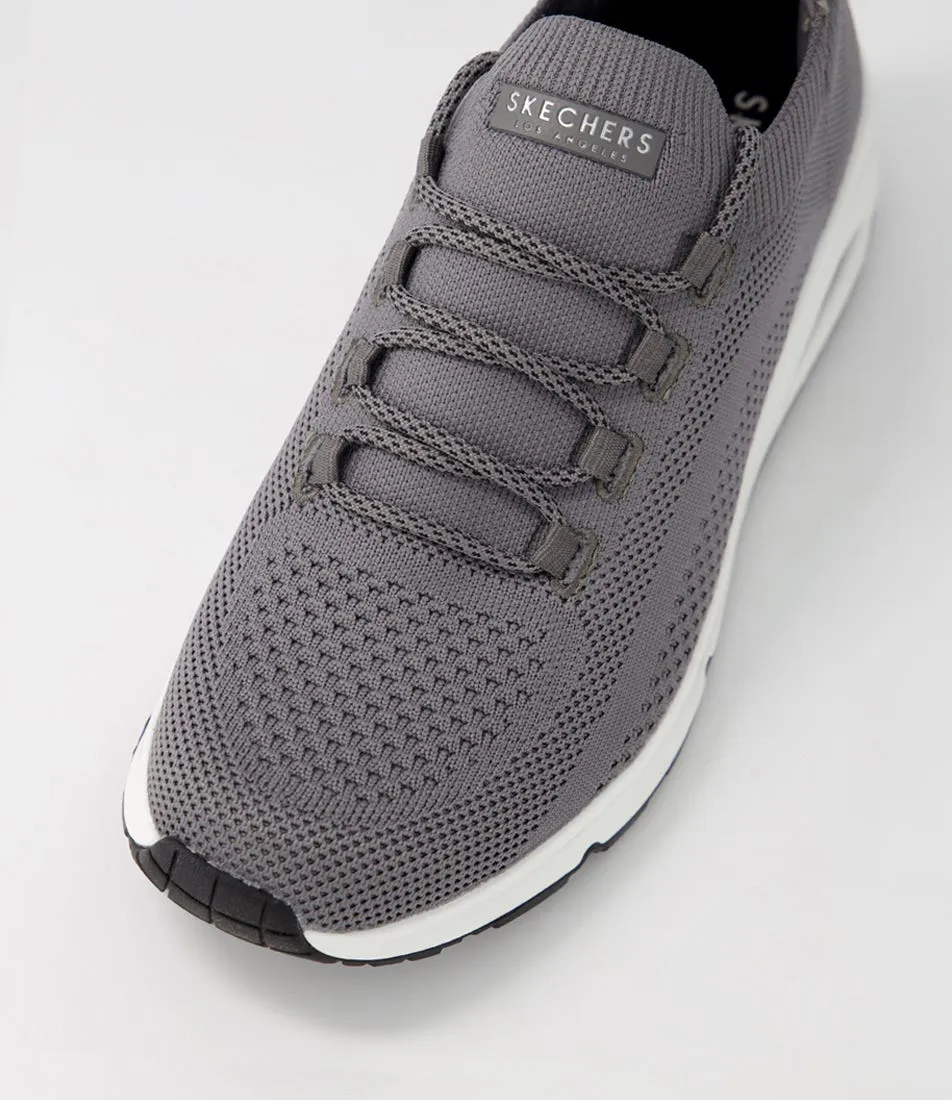 SKECHERS Uno Charcoal Black Knit Sneakers