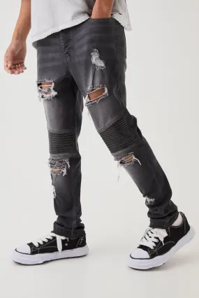 Skinny Distressed Raw Hem Biker Jeans