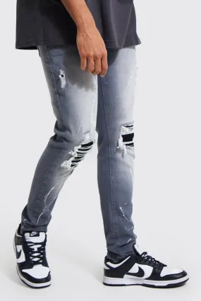 Skinny Stretch Pu Rip & Repair Jeans | boohooMAN UK