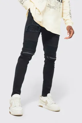Skinny Stretch Ripped Biker Jeans With Zips