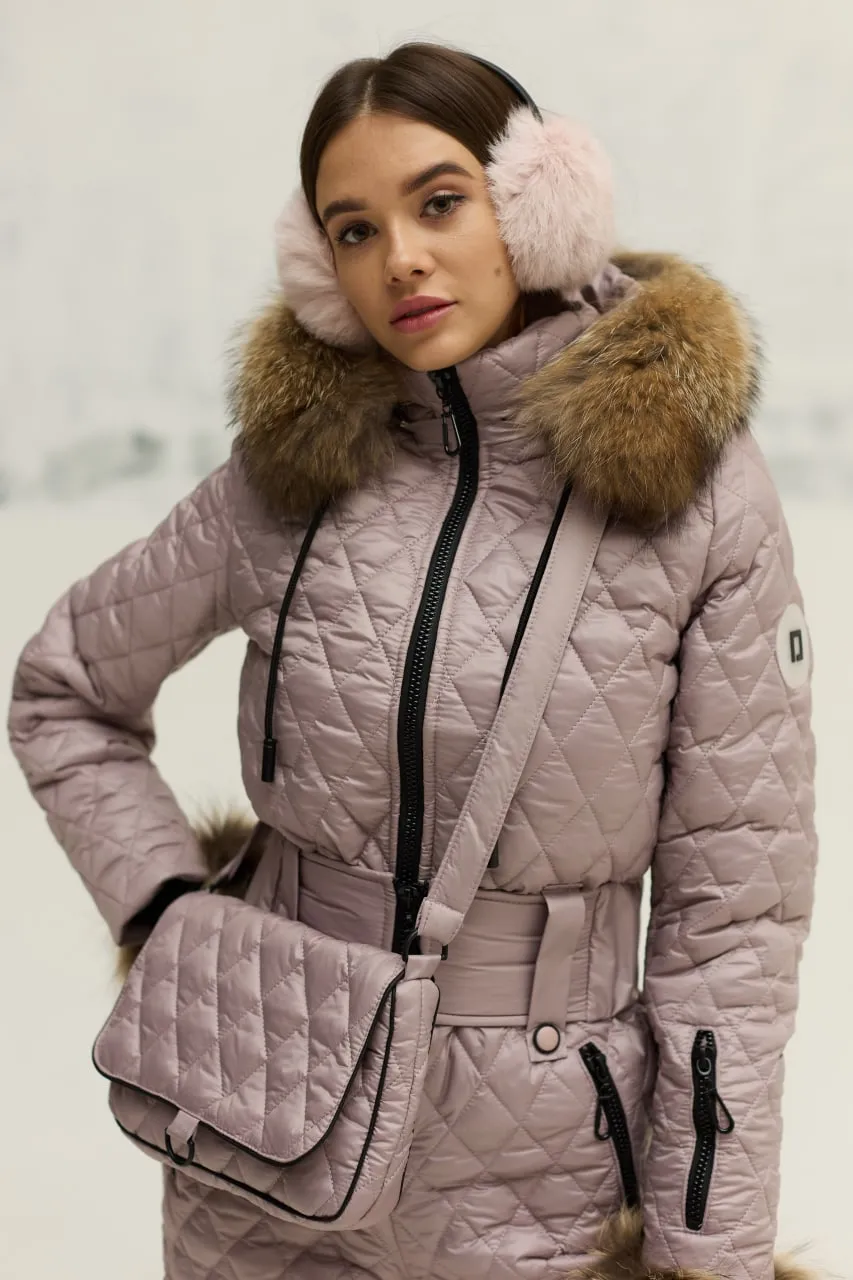 Ski/Snowboard Suit with Fur Trim Mitten & Cross Body Bag