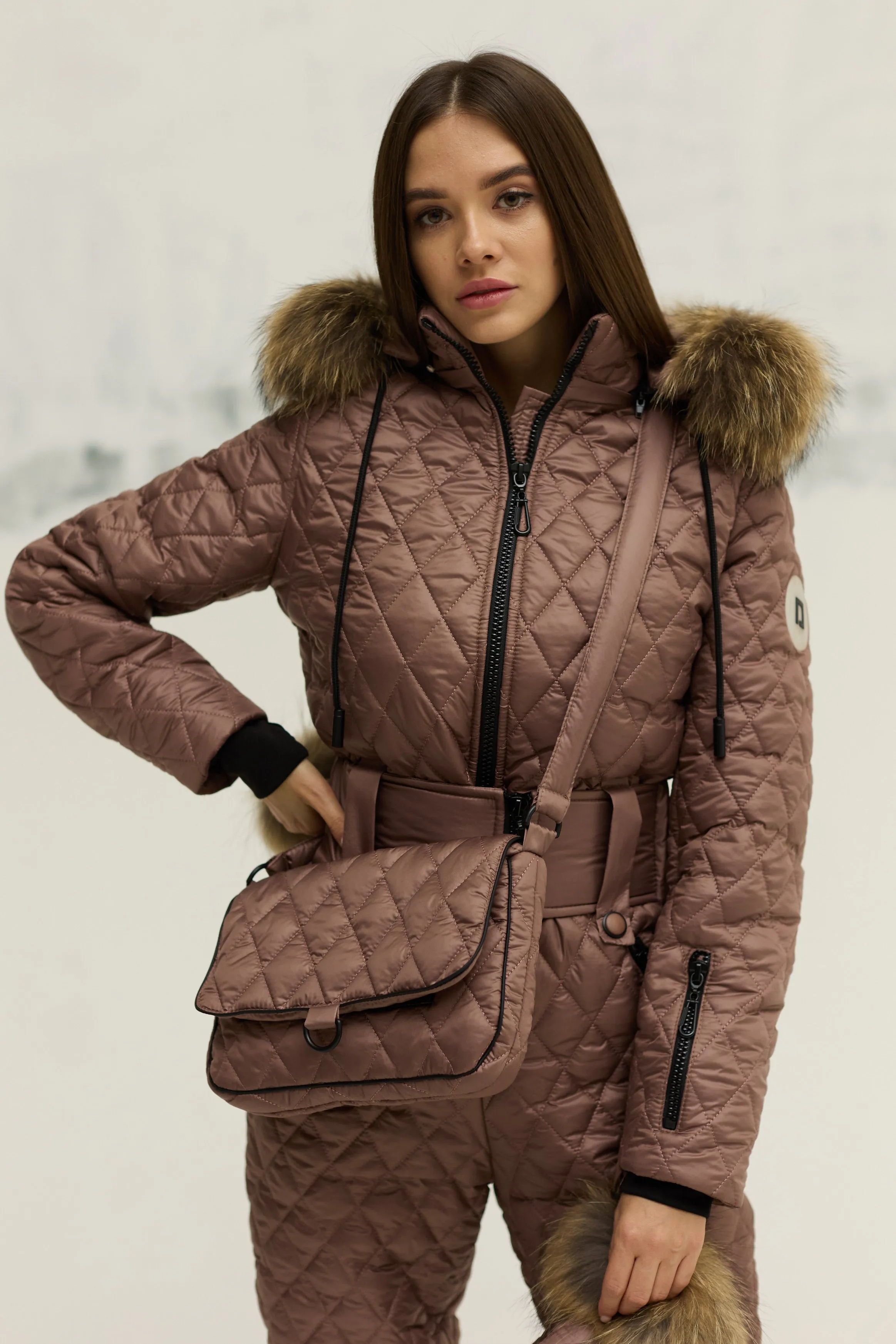 Ski/Snowboard Suit with Fur Trim Mitten & Cross Body Bag
