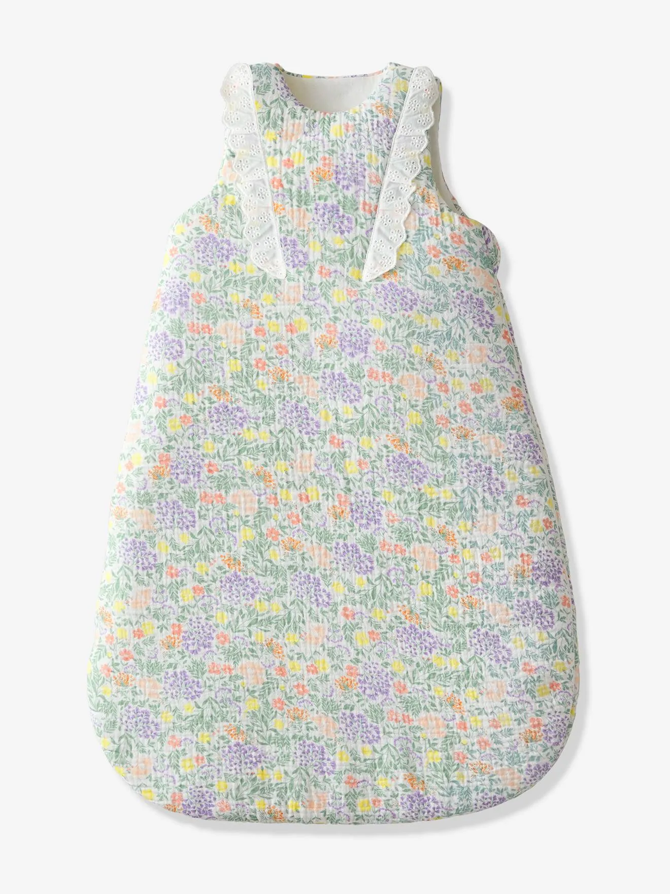 Sleeveless Baby Sleeping Bag in Cotton Gauze, Countryside - printed white