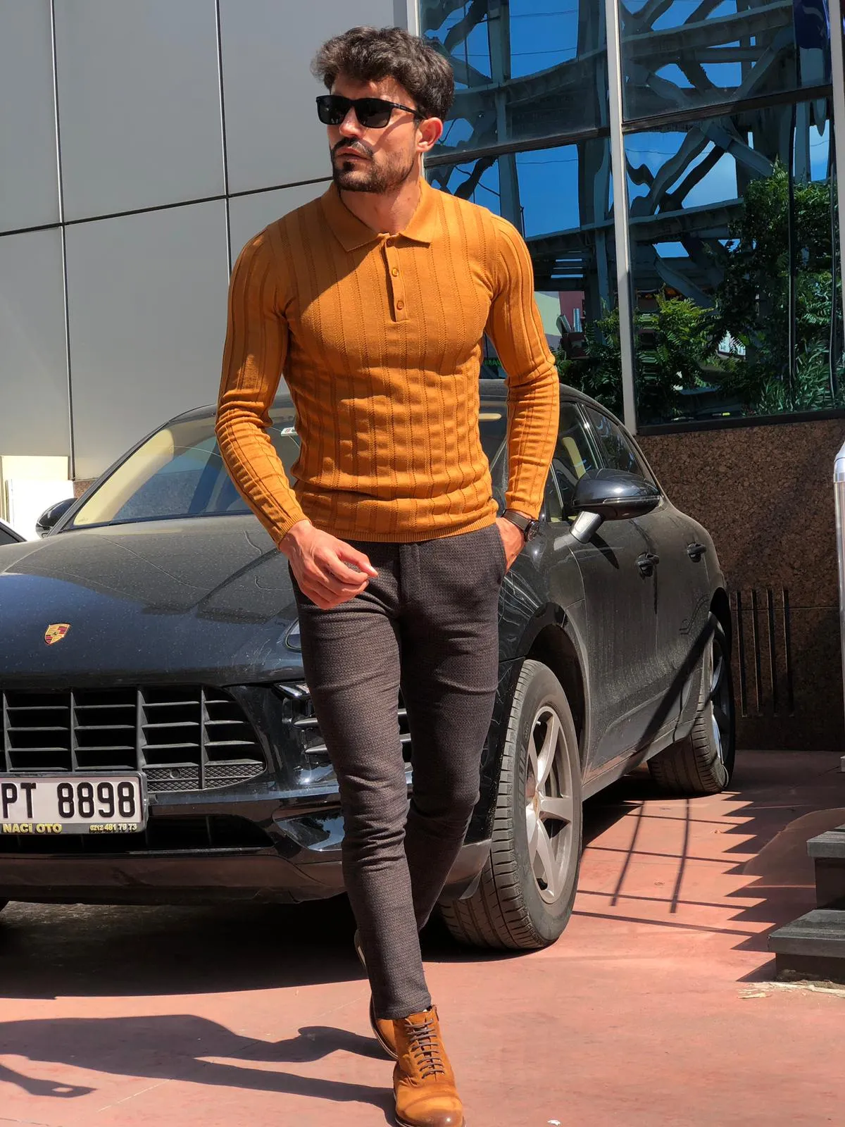 Slim-Fit Polo Sweater Camel