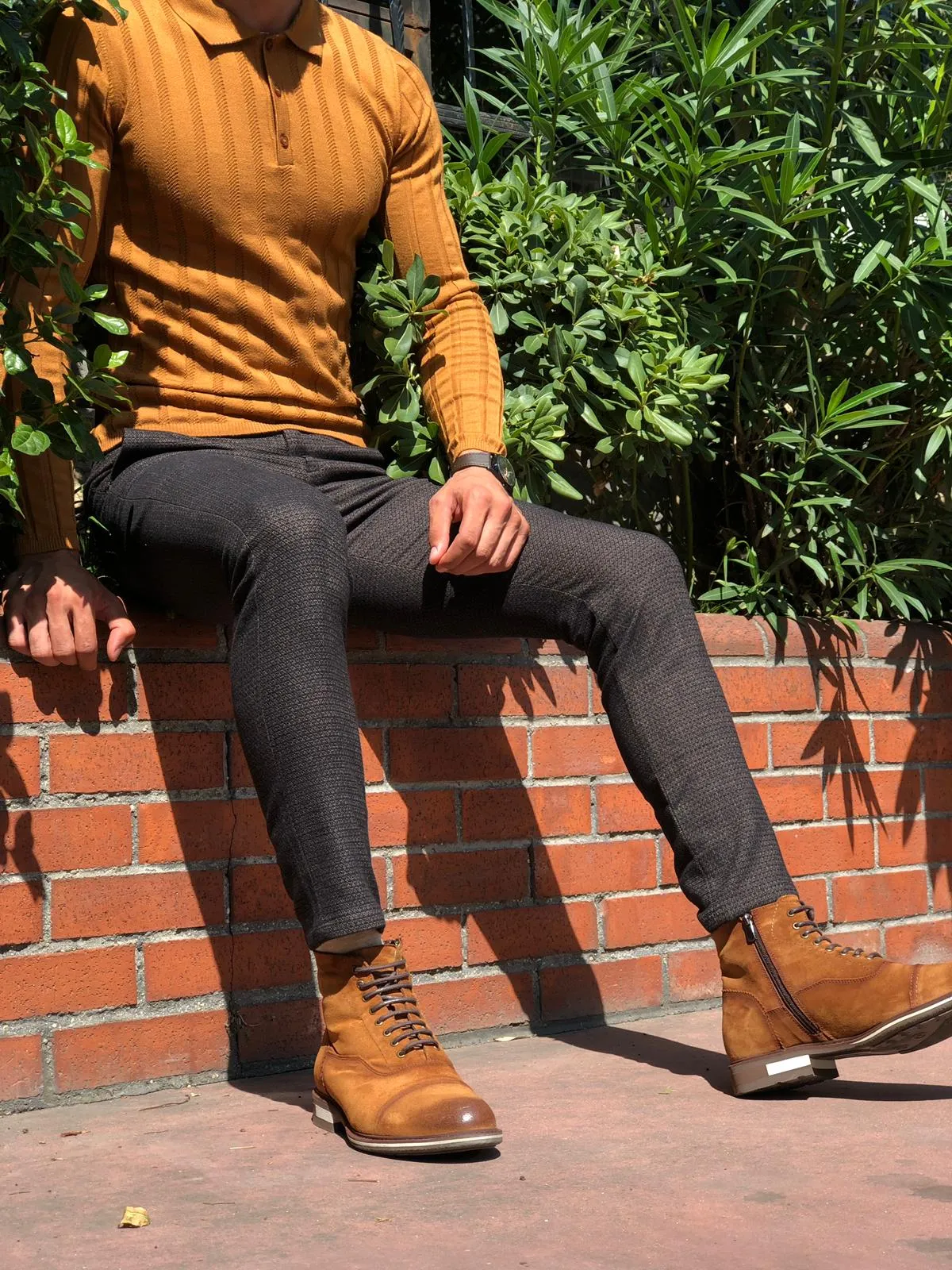 Slim-Fit Polo Sweater Camel