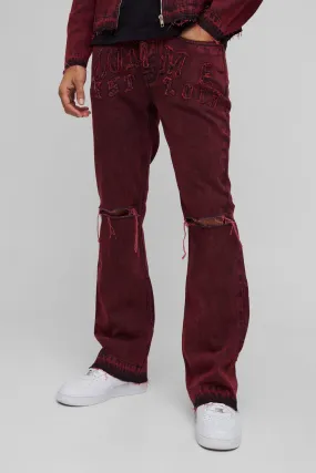 Slim Rigid Flare Homme Applique Denim Jeans