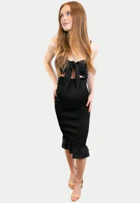 Smocked Bodycon Maternity Dress with Bow
