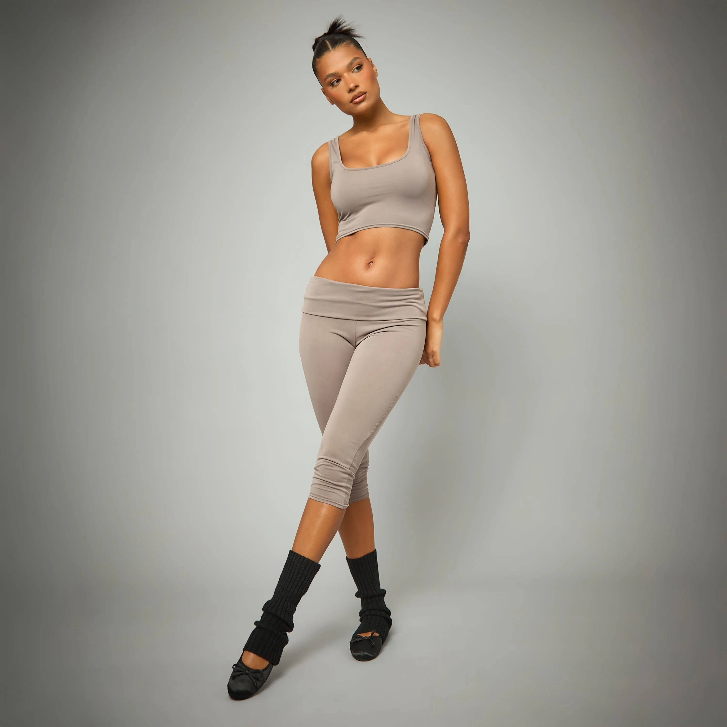 Soft Basic Square Neck Cropped Vest Top In Grey