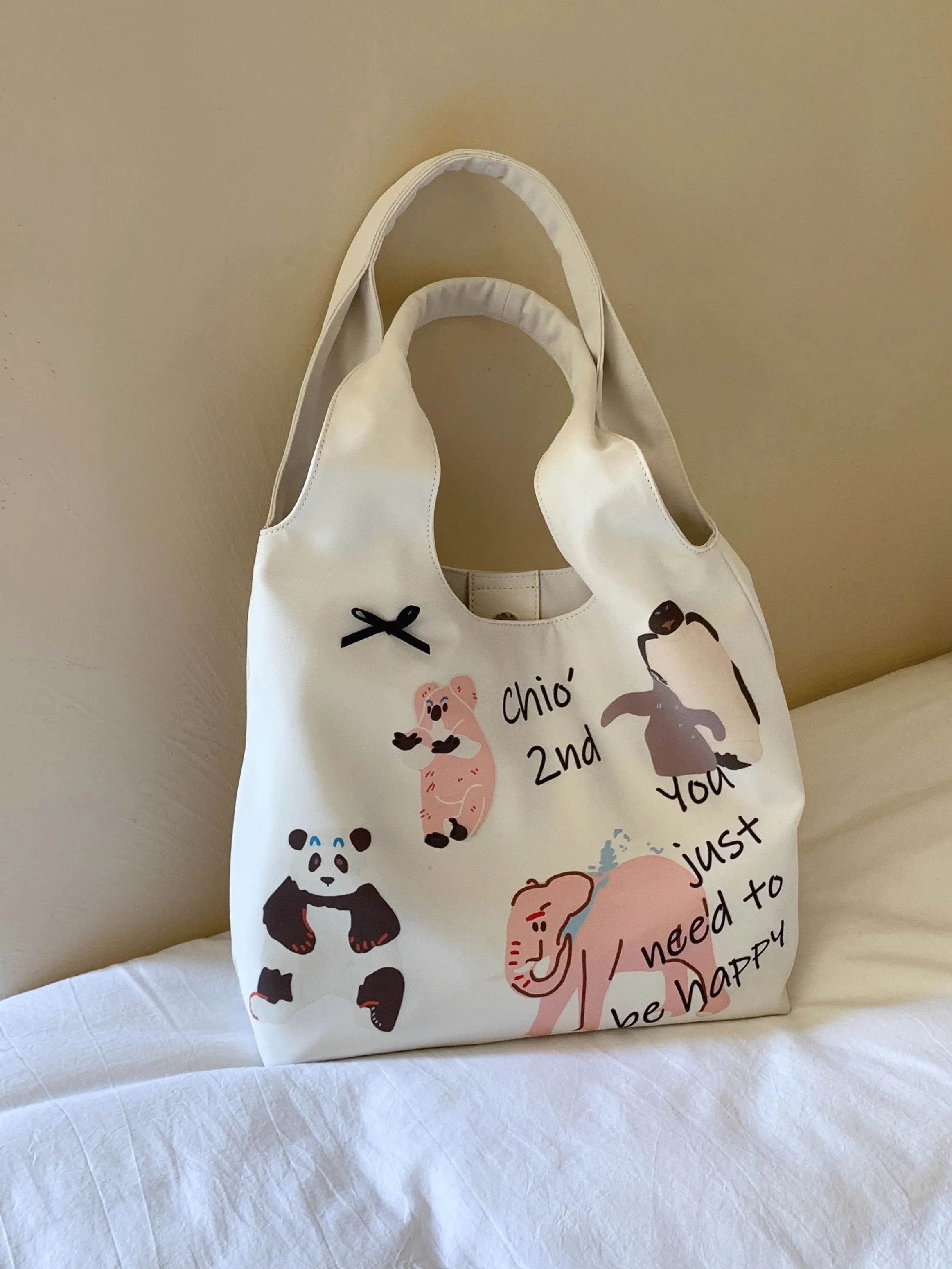 South Wind Chio2nd original design zoo tour tote bag female summer niche illustration shoulder large bag