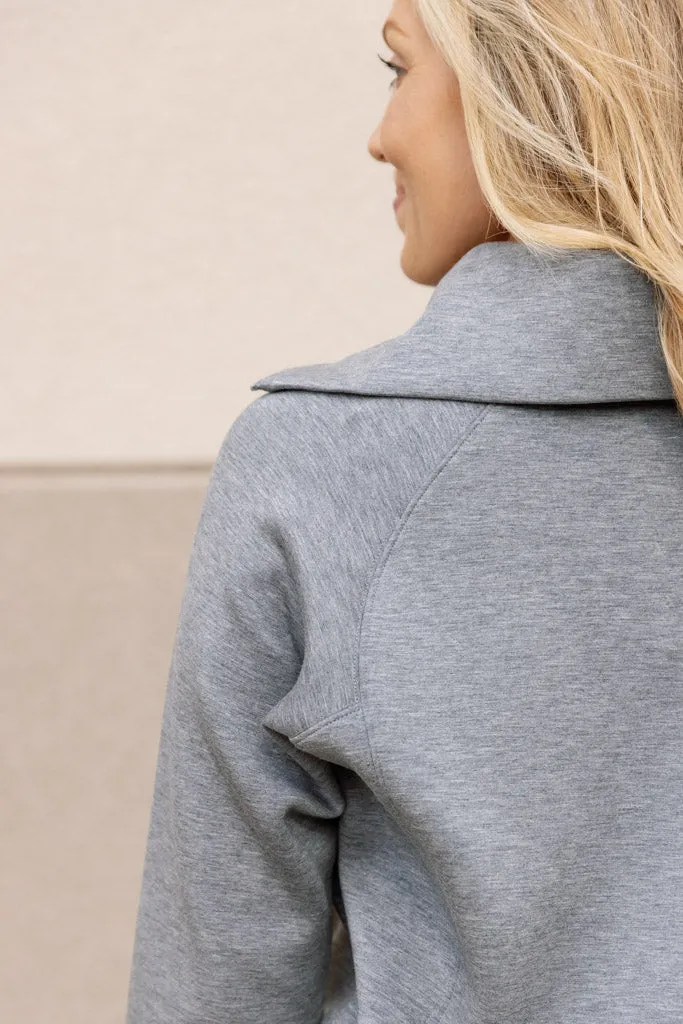 Spanx Air Essentials Half Zip Pullover, Med Heather Grey