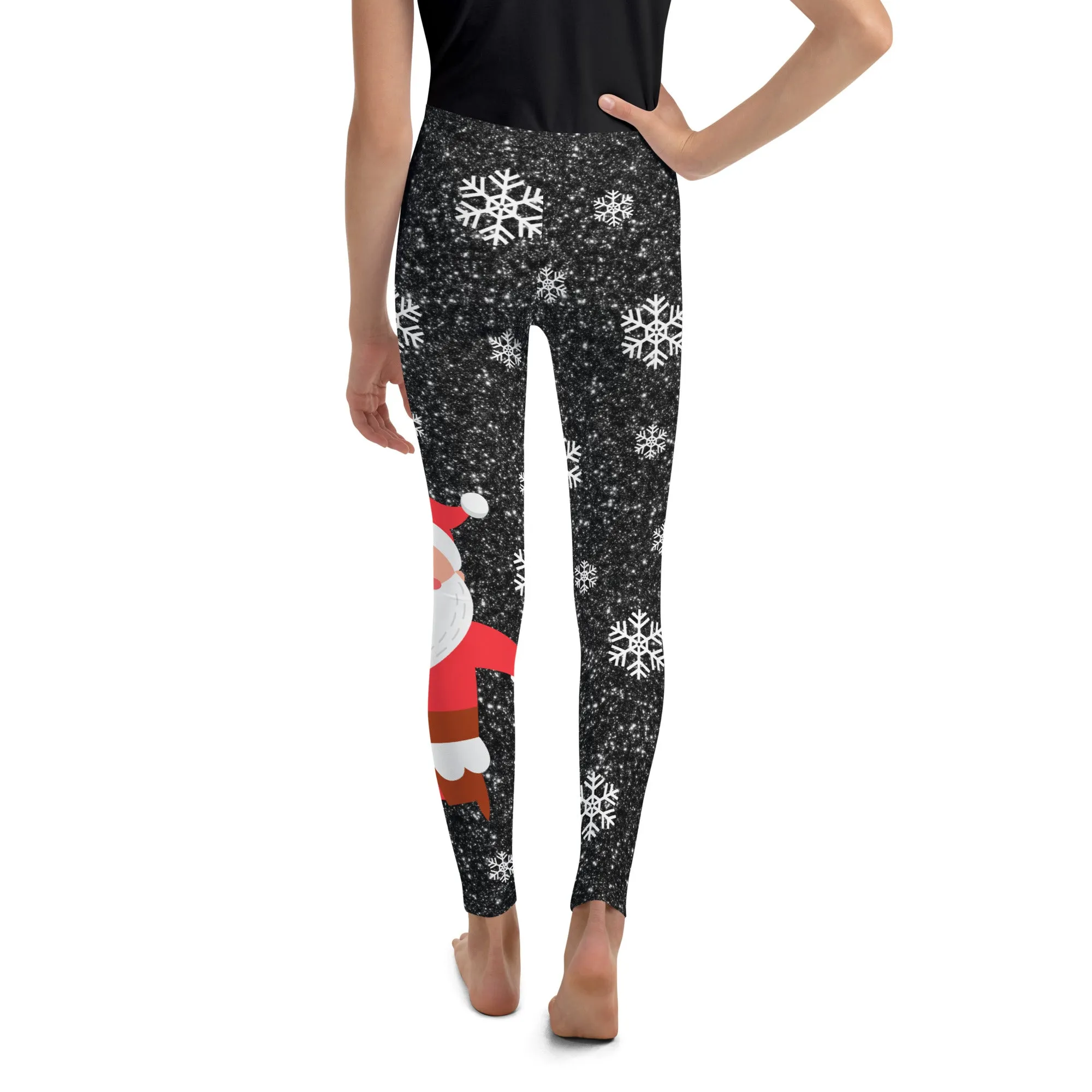Sparkly Santa Print Youth Leggings