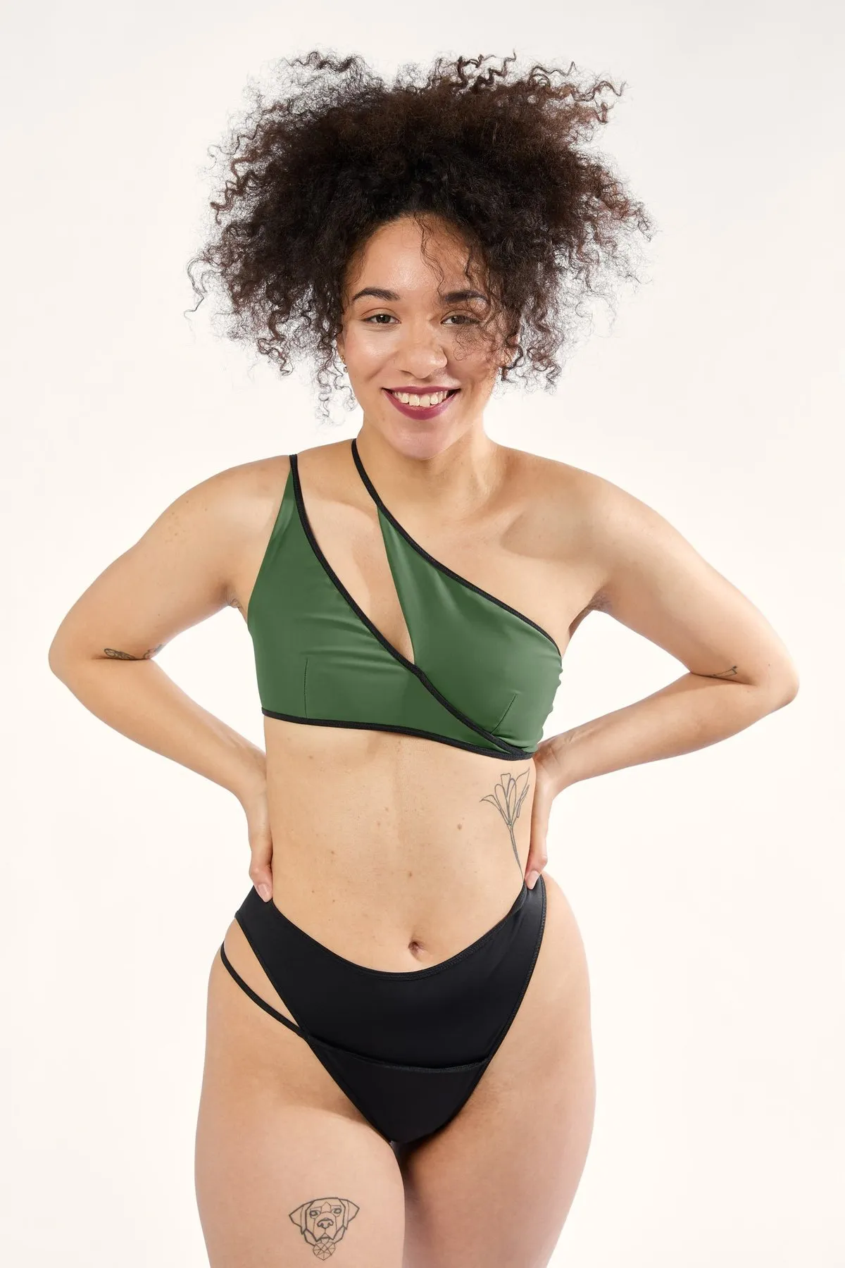 Spiral Mid-rise Bikini Bottom - Black