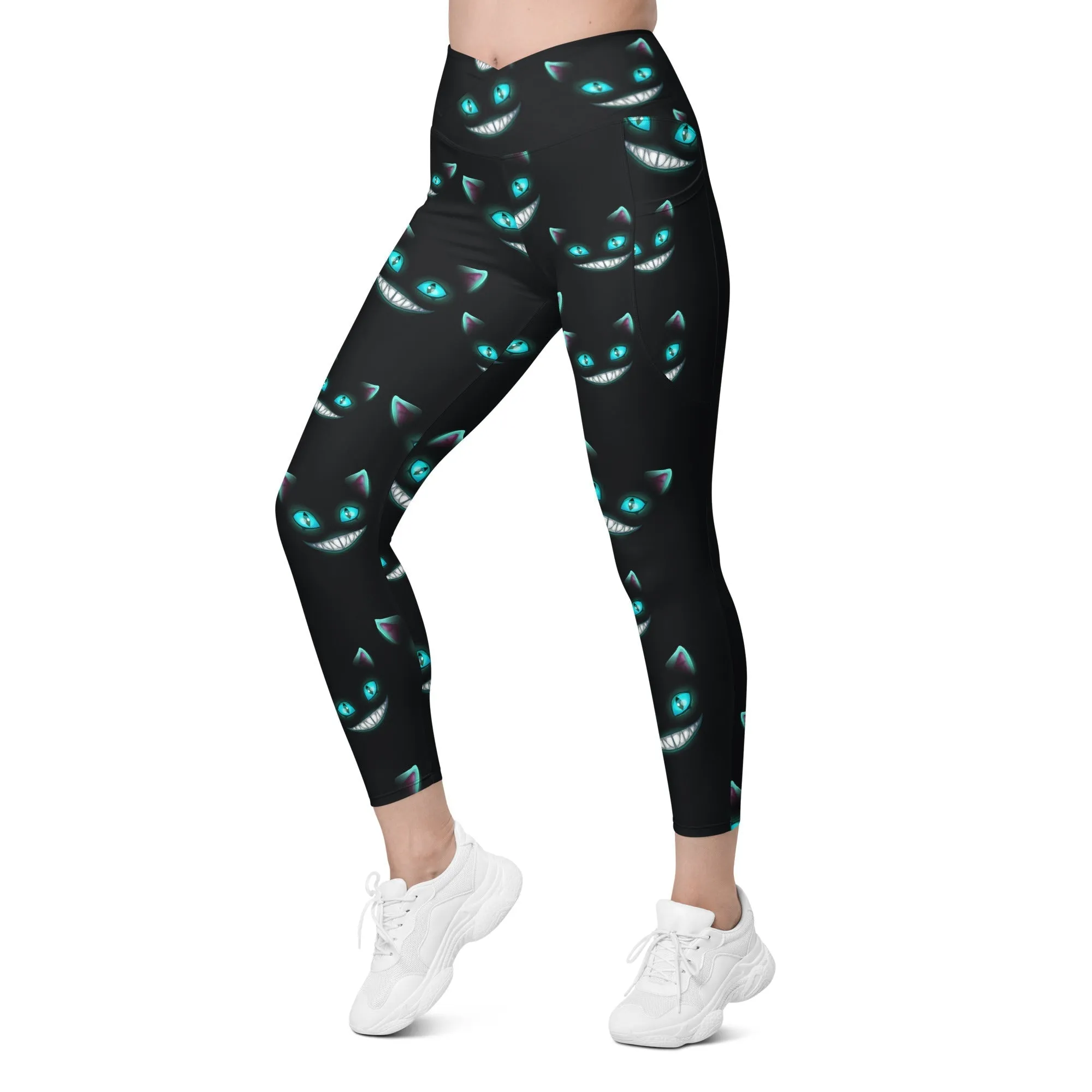 Spooky Halloween Cat Crossover Leggings With Pockets