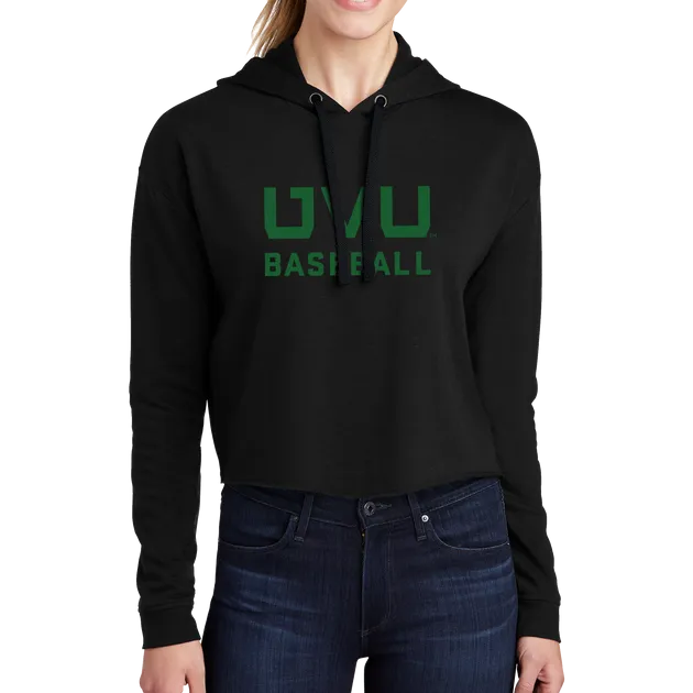 Sport-Tek Ladies PosiCharge Tri-Blend Wicking Fleece Crop Hooded Pullover - UVU Baseball