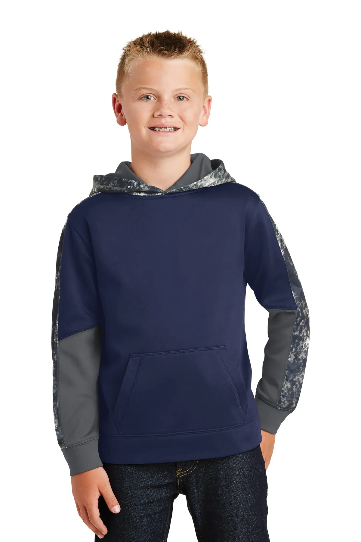 Sport-Tek YST231 Youth Sport-Wick ® Mineral Freeze Fleece Colorblock Hooded Pullover