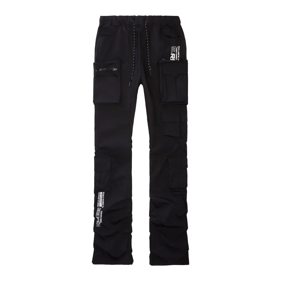 Stacked Utility Windbreaker Pants - Black