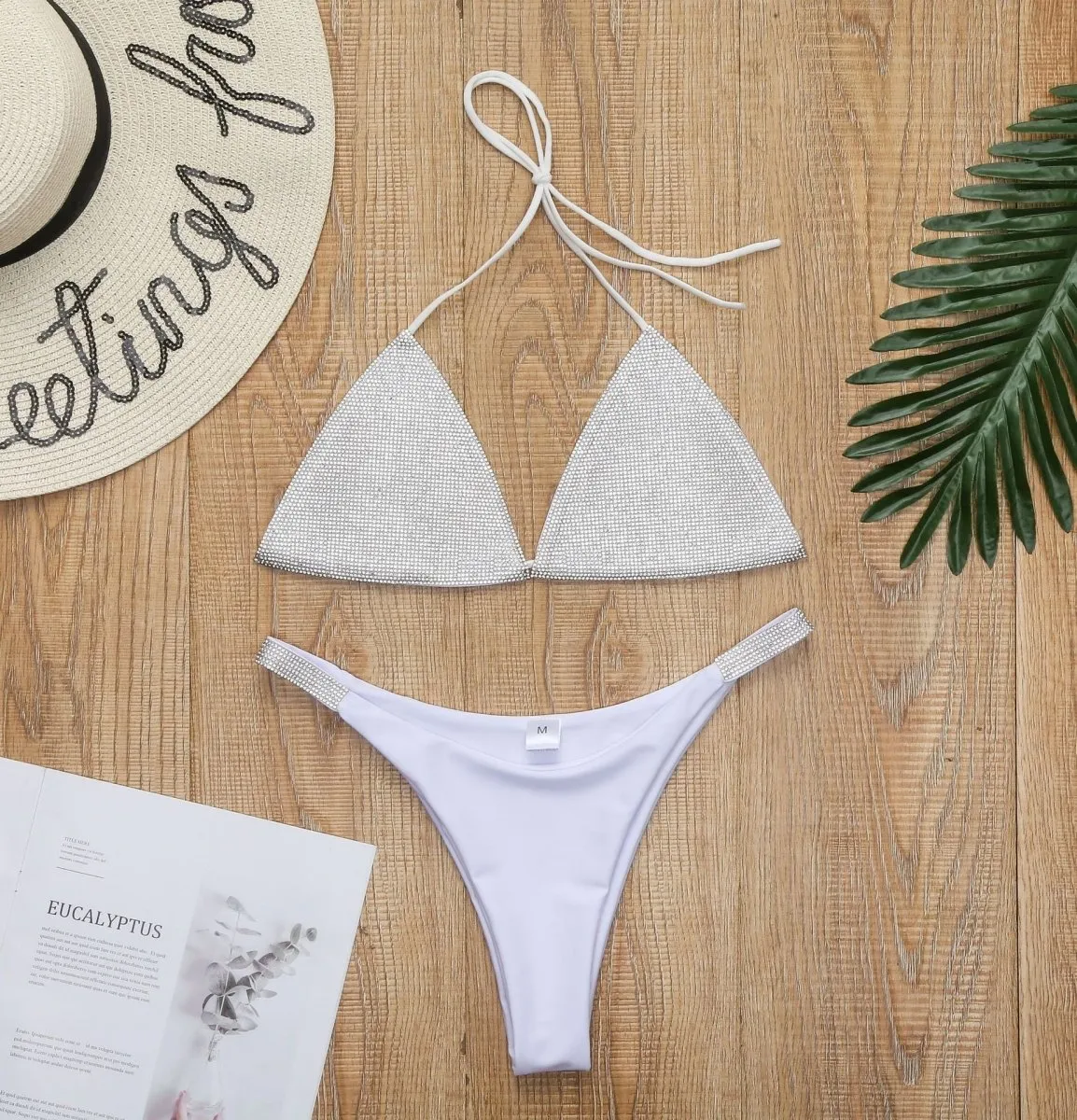 Stick Diamond Hanging Neck Bikini Set