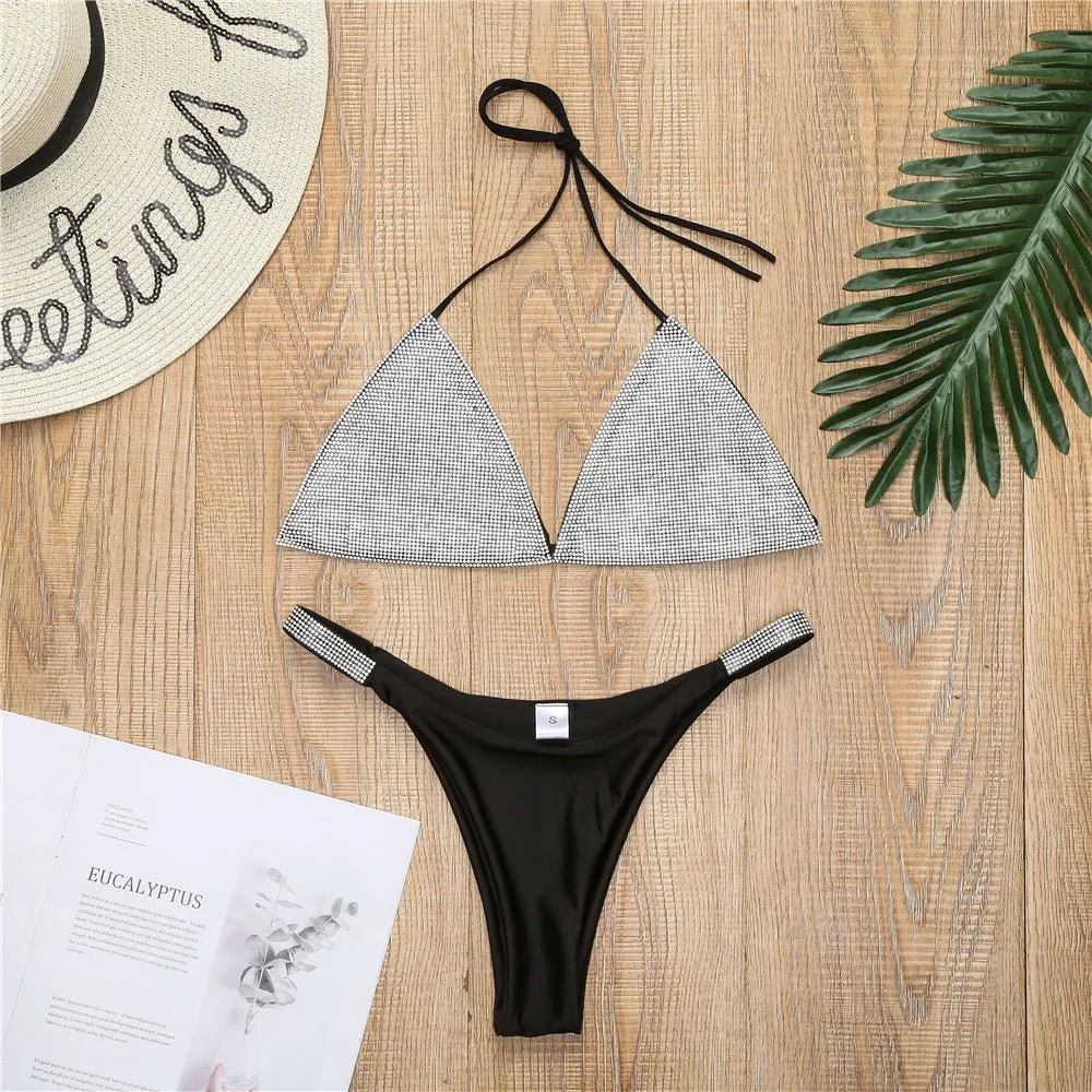 Stick Diamond Hanging Neck Bikini Set