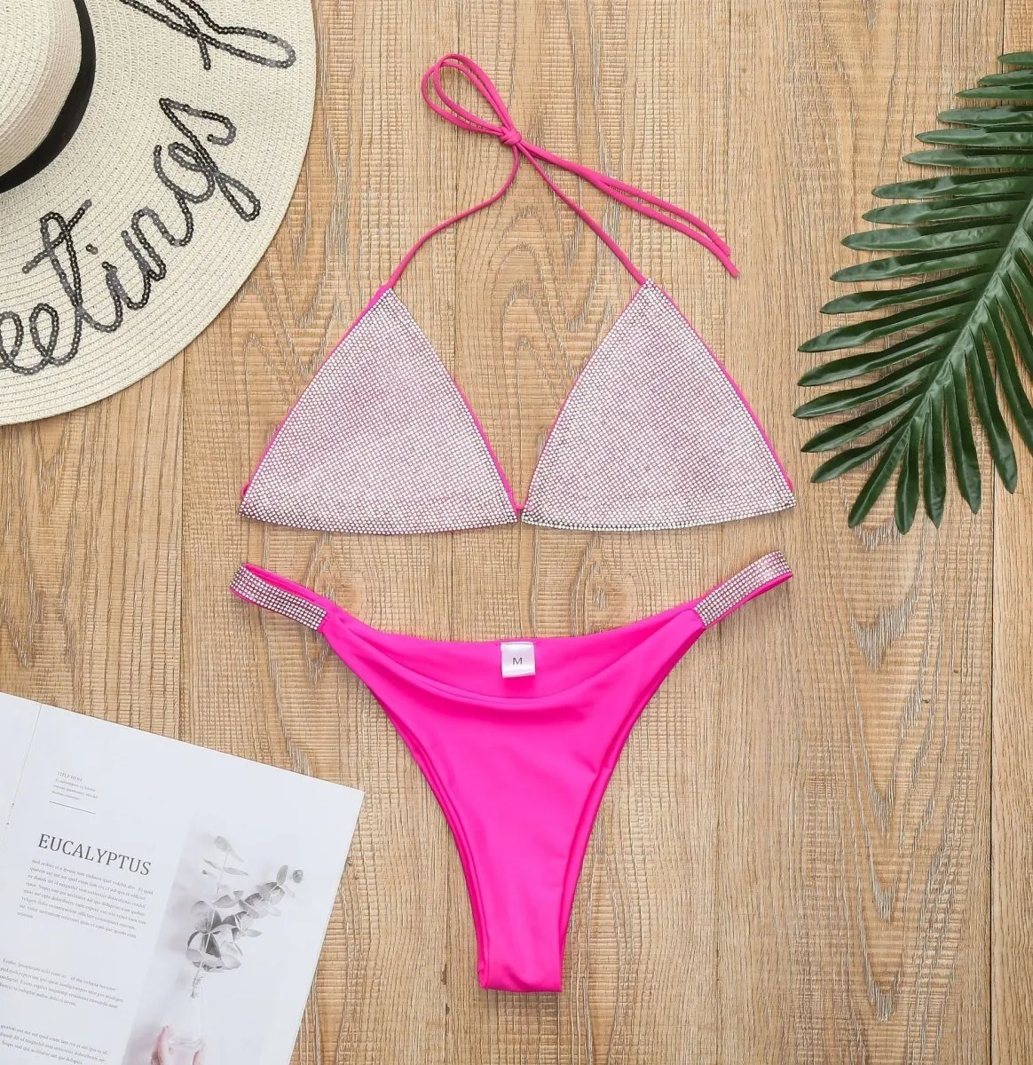 Stick Diamond Hanging Neck Bikini Set