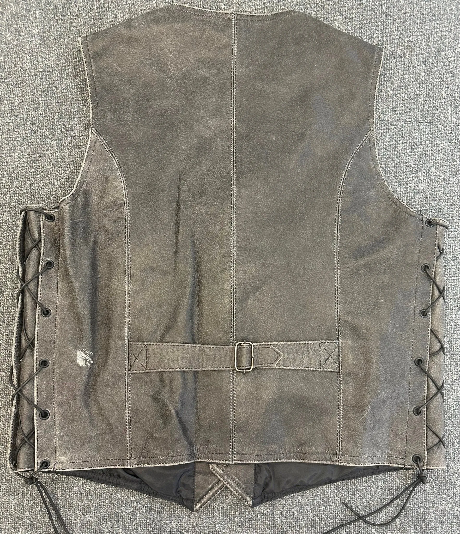 Stonewash Grey Side Lace Classic Mens Leather Vest Waistcoat