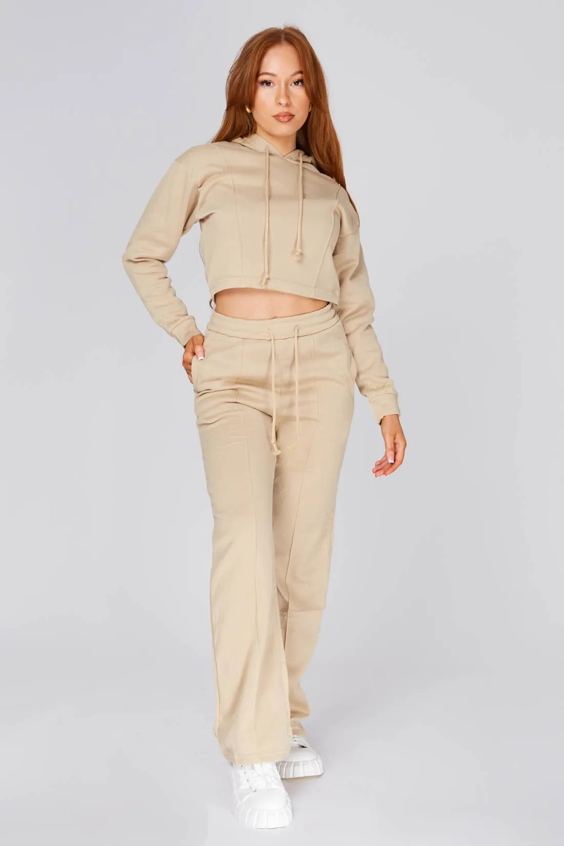 Stone Pintuck Hoodie And Wide Leg Joggers Set