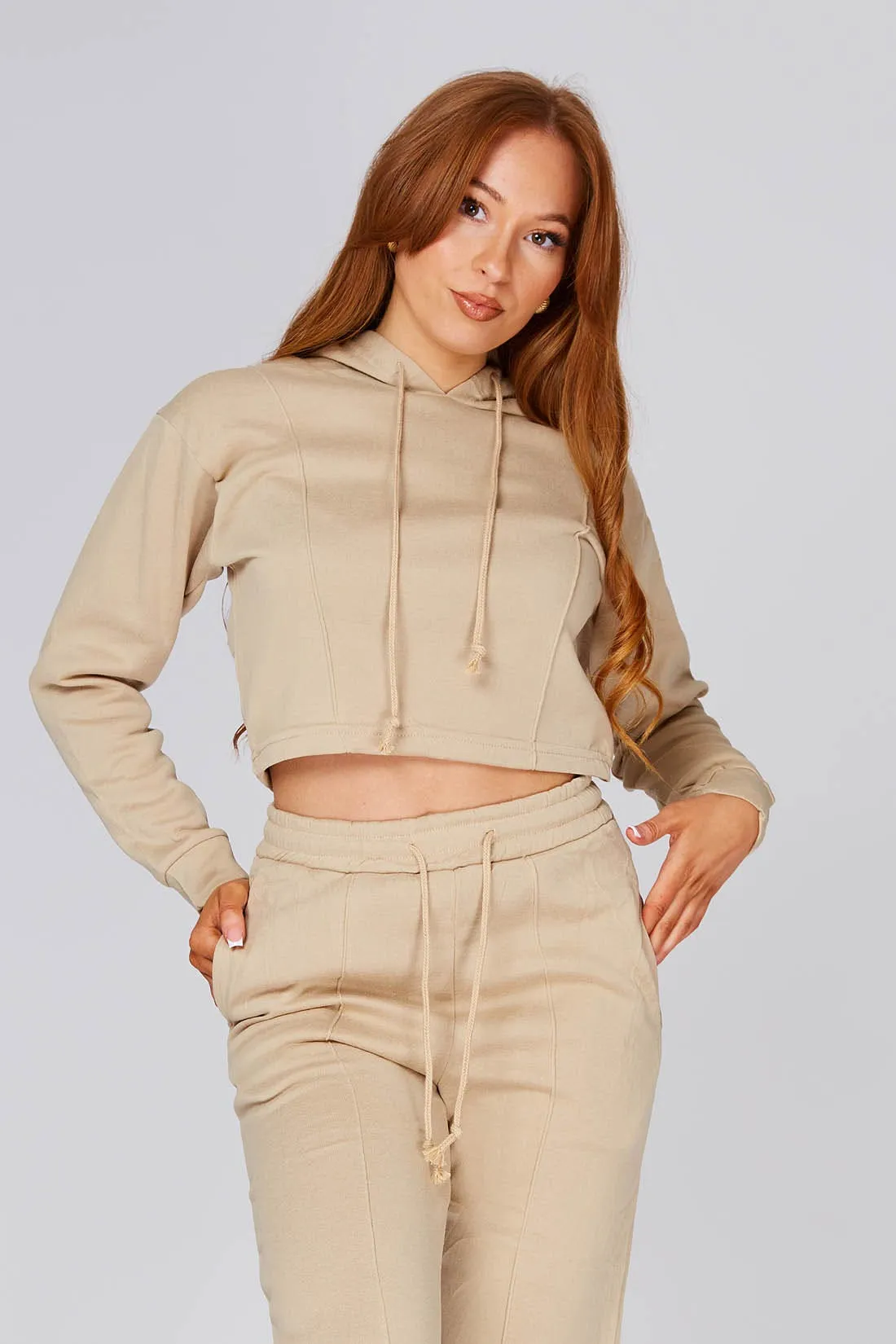 Stone Pintuck Hoodie And Wide Leg Joggers Set