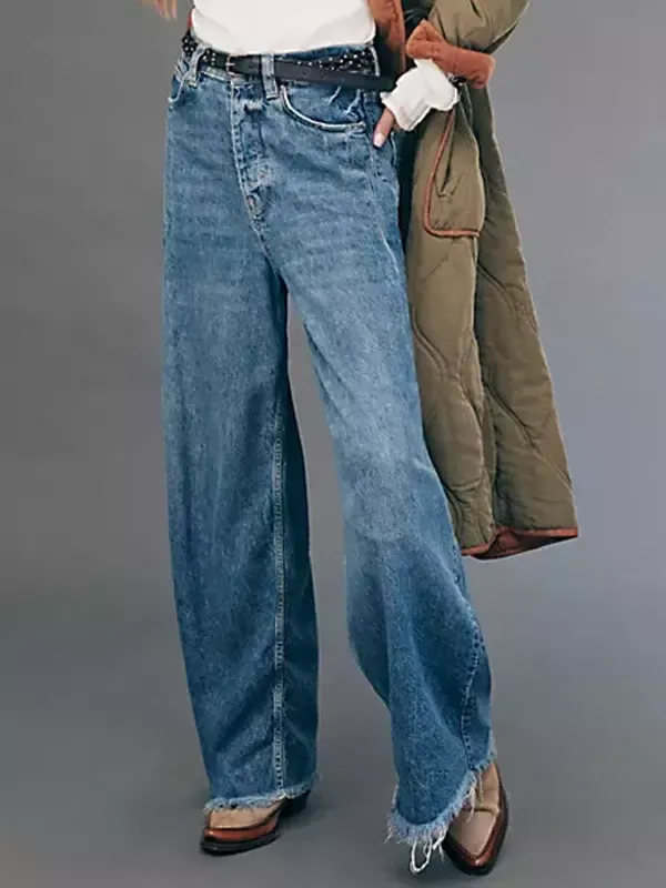 Straight Jeans For Women Relaxed Fit Bohemian-Inspired Blue Denim Trousers 2025