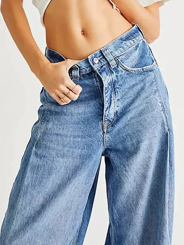 Straight Jeans For Women Relaxed Fit Bohemian-Inspired Blue Denim Trousers 2025