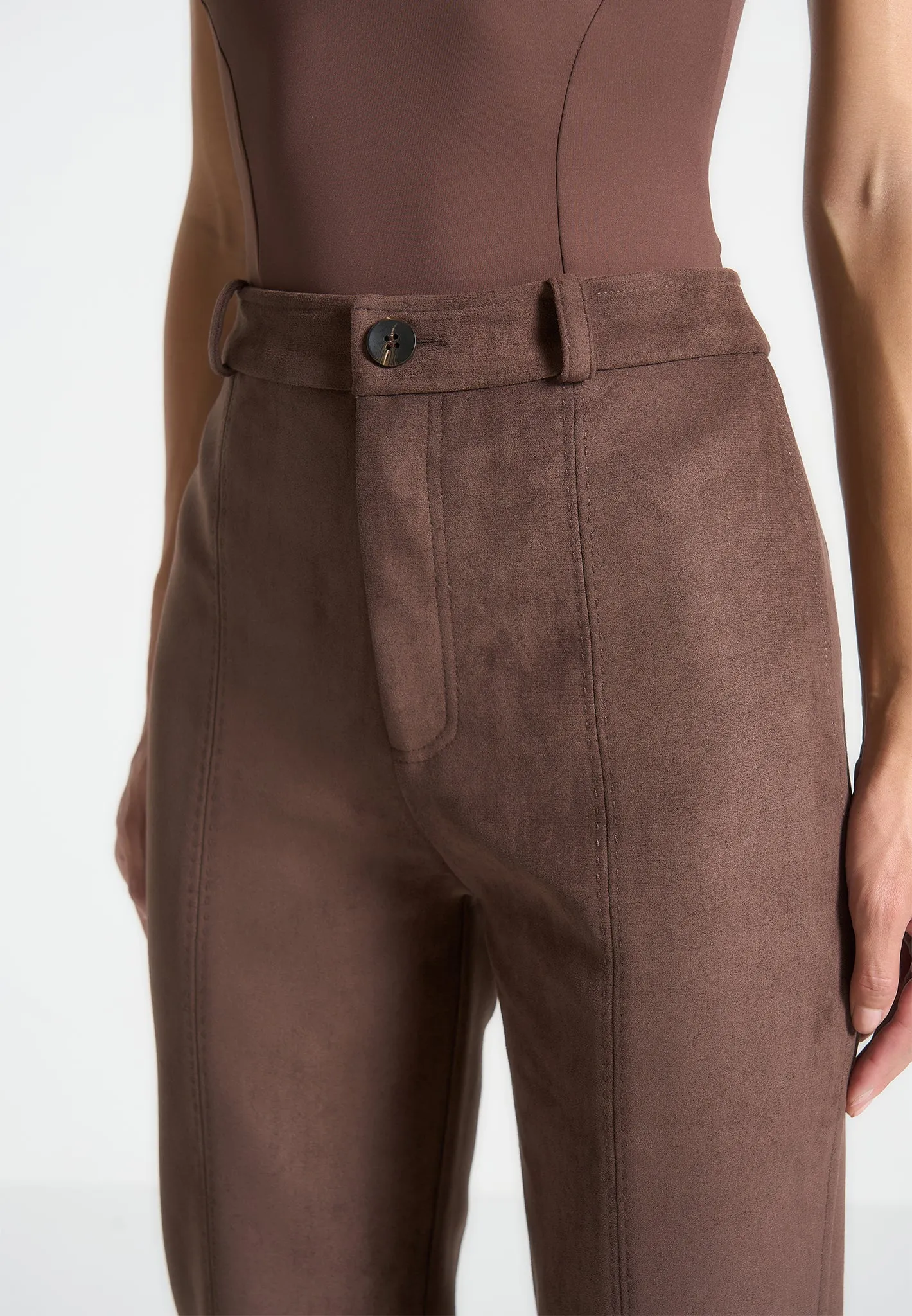 Suede Straight Leg Trousers - Brown