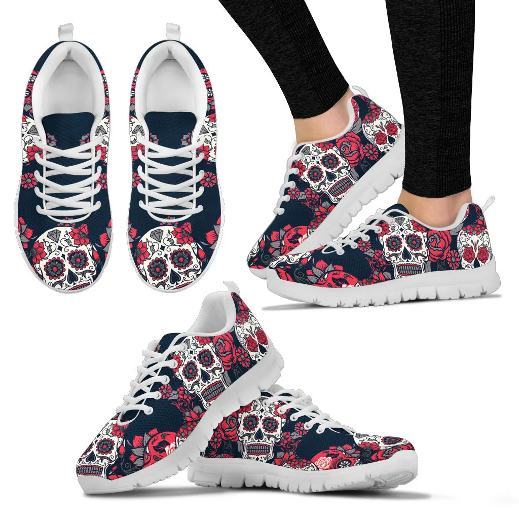 Sugar Skull Red Rose Running Shoes White