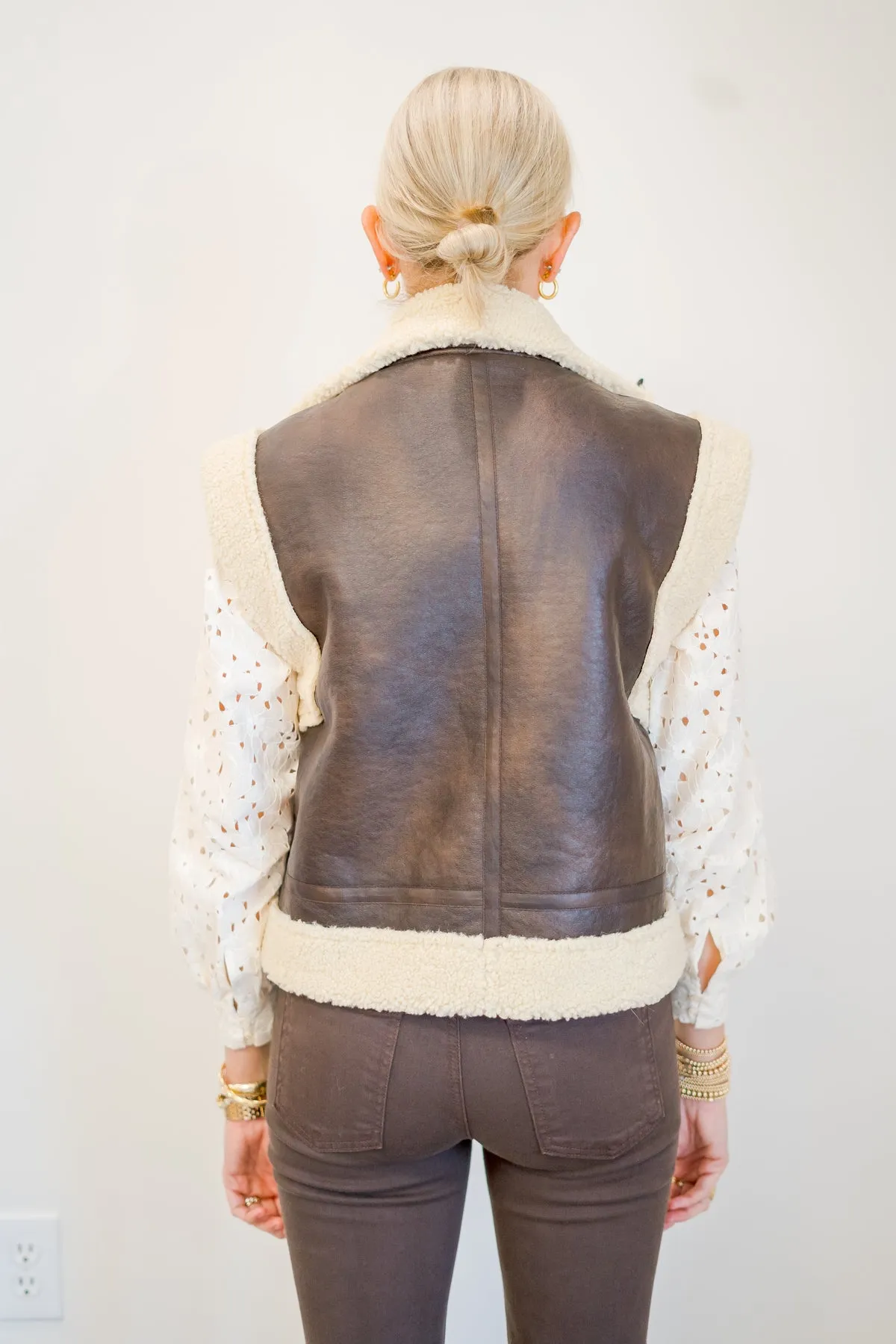 Suncoo Ermin Leather Vest in Faux Vegan Leather Chocolate
