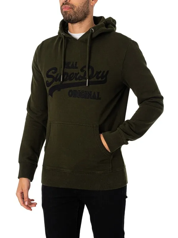 Superdry Embroidered Pullover Hoodie - Surplus Goods Olive Green