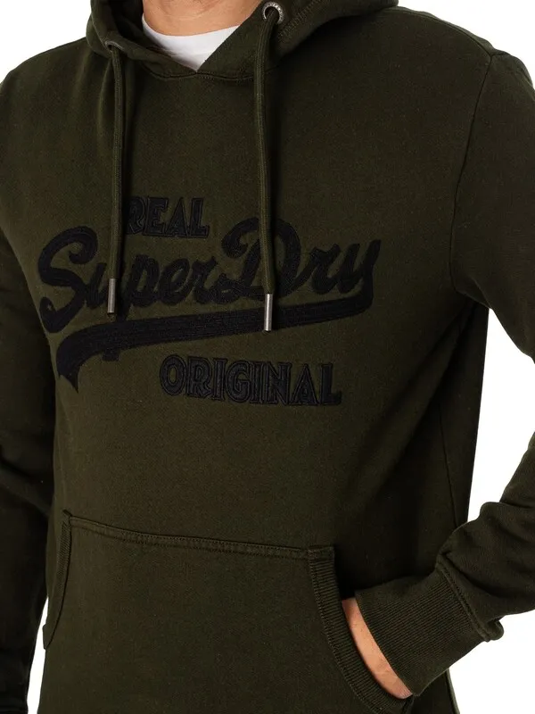 Superdry Embroidered Pullover Hoodie - Surplus Goods Olive Green