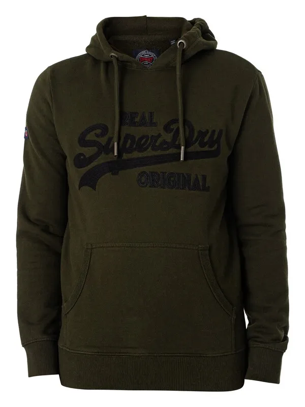 Superdry Embroidered Pullover Hoodie - Surplus Goods Olive Green