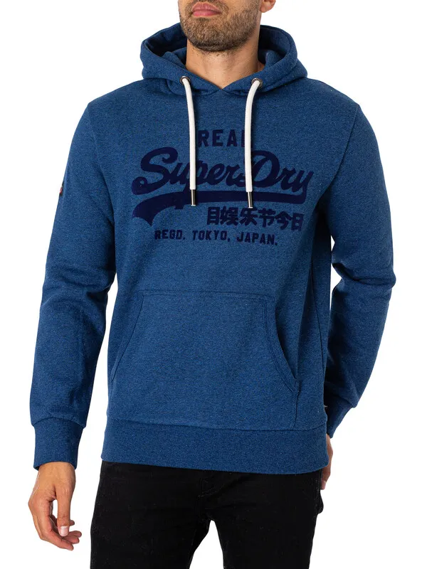 Superdry Tonal Vintage Logo Pullover Hoodie - Bright Blue Marl