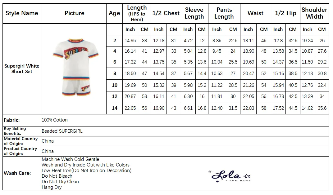 Supergirl White Short Set