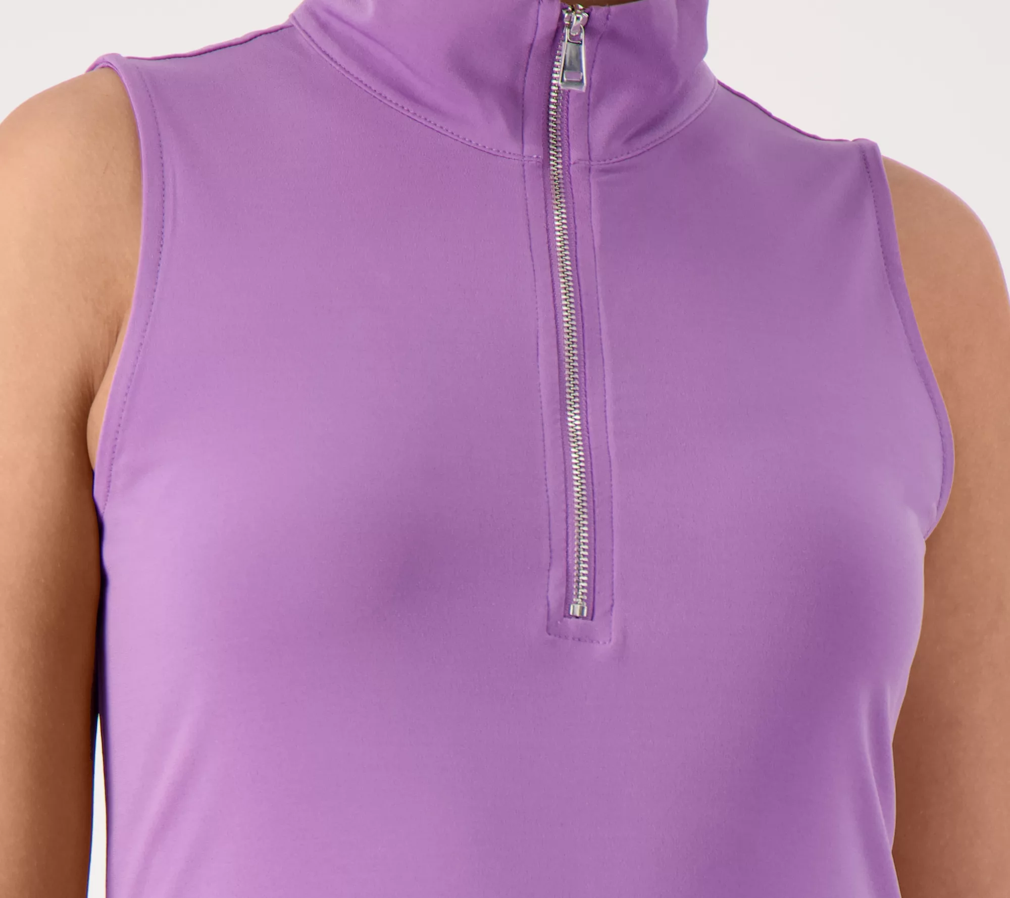 Susan Graver Liquid Knit Sleeveless Half-Zip Top