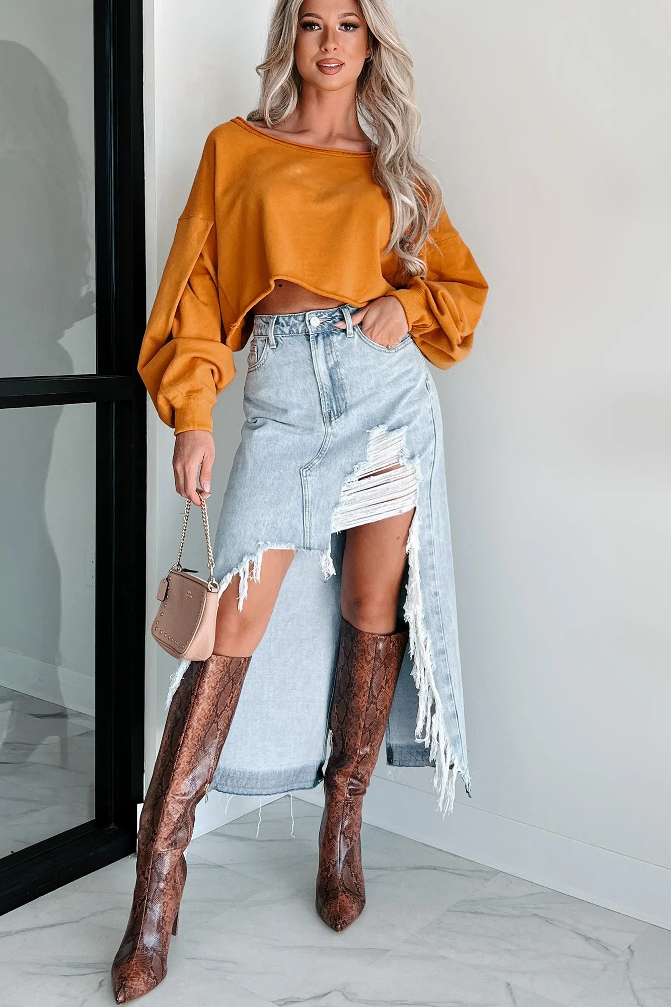 Swapping Stories Oversized Crop Pullover (Mustard)