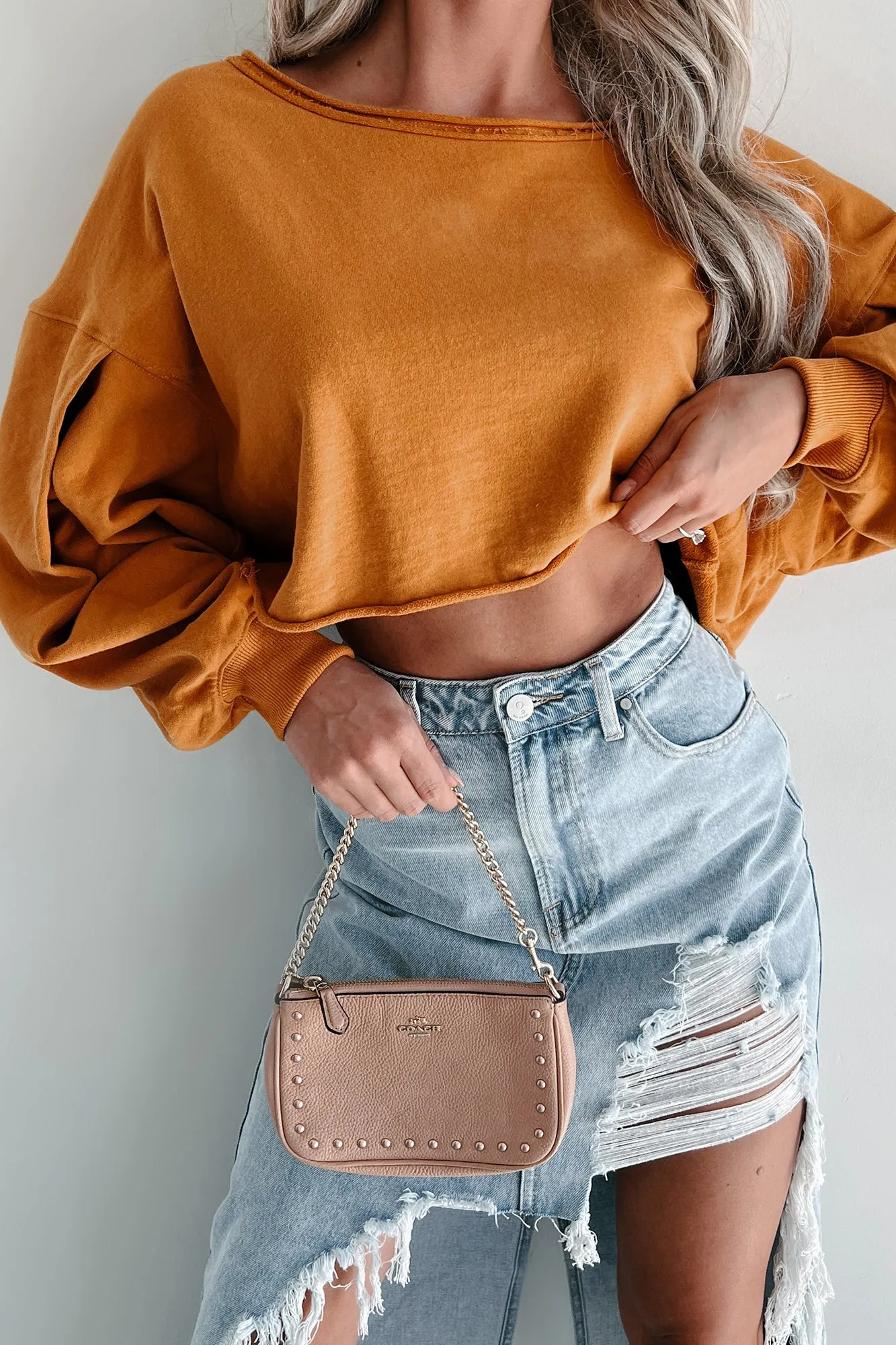 Swapping Stories Oversized Crop Pullover (Mustard)