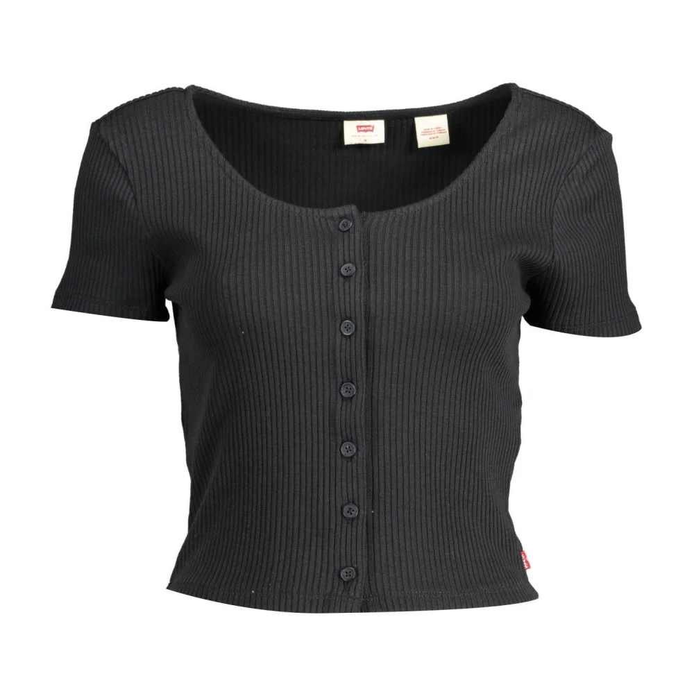 T-shirt nera in cotone con dettaglio a bottoni