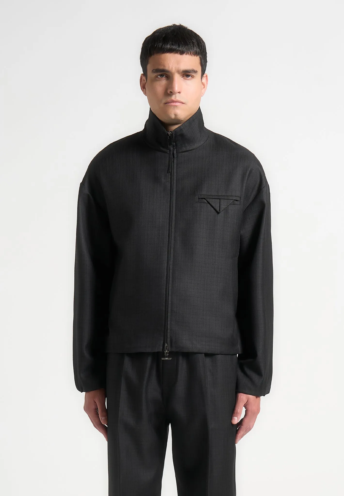 Tailored Funnel Neck Jacket - Black