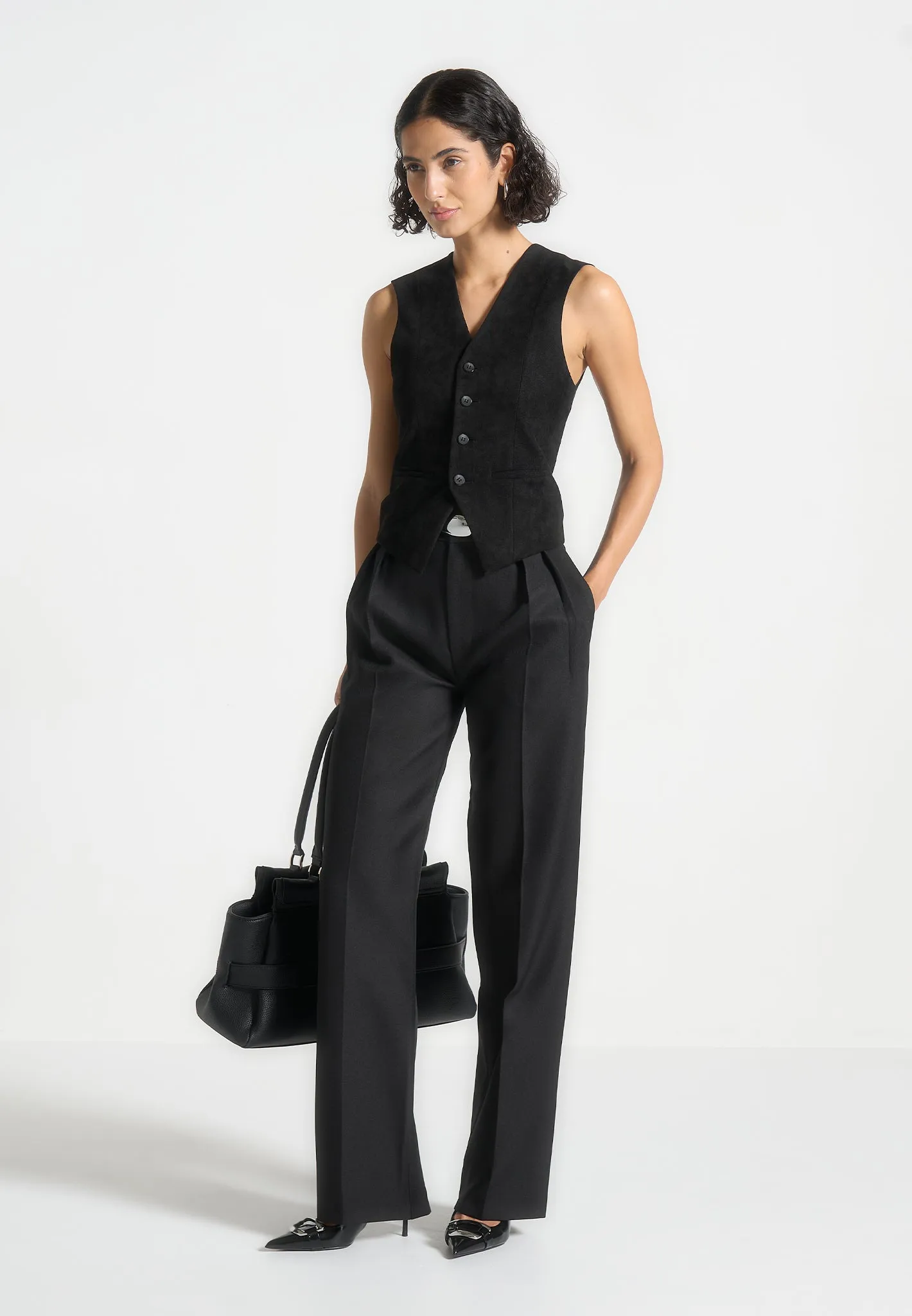 Tailored Twin Pleat Trousers - Black